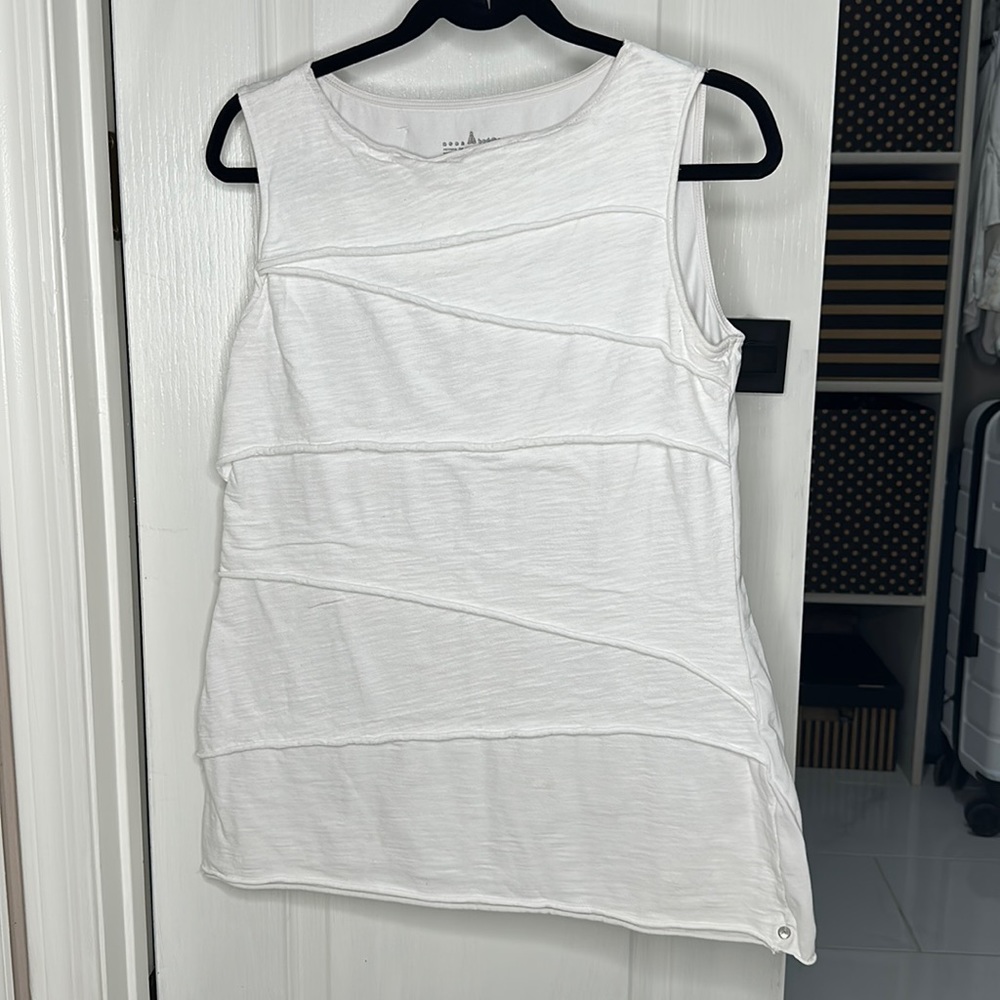 Neon Buddha white tunic/long sleeveless tee with rouching
